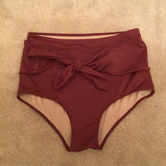 Kortni Jeane Burgundy High Waisted Bikini Bottom - Picture 1 of 4
